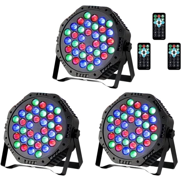 36 LEDs RGB Sound Activated Par Light with Remote DMX Control Uplights for Wedding Party DJ Events Music Dance Church Stage Lighting -3 Pack-DJ - Disco Lights