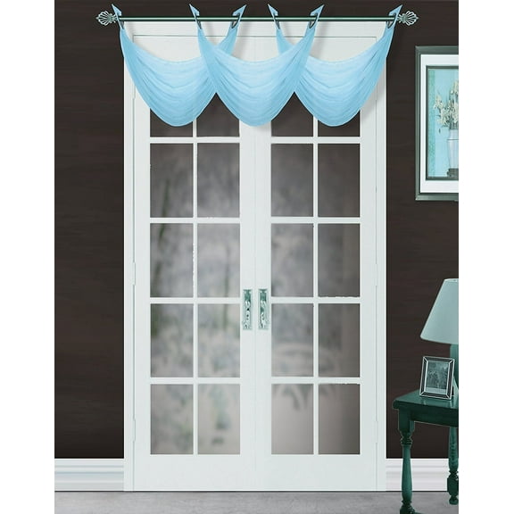 (#36) LIGHT BLUE 1PC Elegant Voile Sheer Swag Dressing Waterfall Bronze Grommets Valance, 55" X 24" Inch