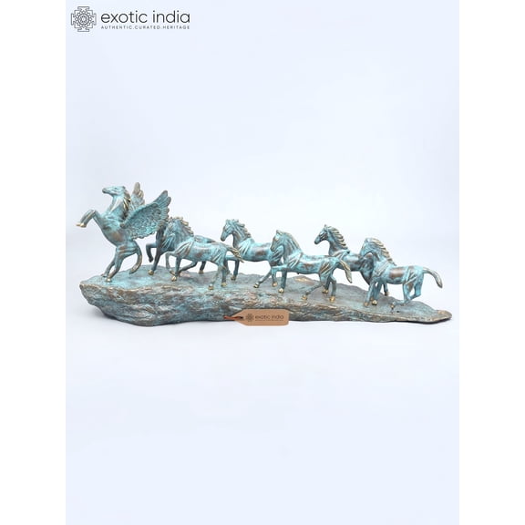 36" Large Brass Seven Running Horses | Home Decor Statue