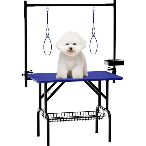 VFK 36 Or 47 Inch Foldable Dog Grooming Table - Adjustable Arm With Nooses, Stainless Steel Top, Home Pet Grooming Station