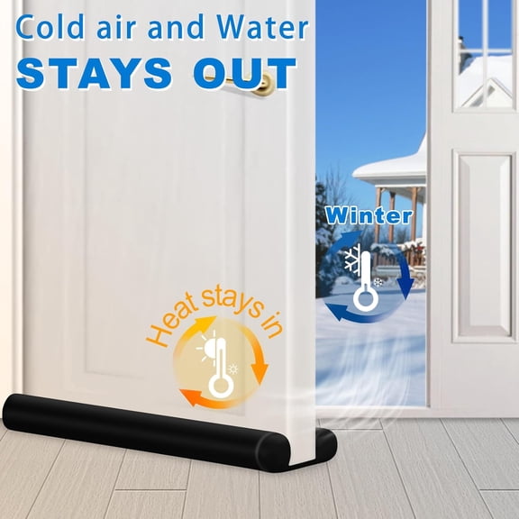 36" Large Door Draft Stopper for Bottom of Door, Black Under Door Sweep Noise Blocker, Adjustable Gap Seal Guard for Drafts, Windows & Breeze Protection