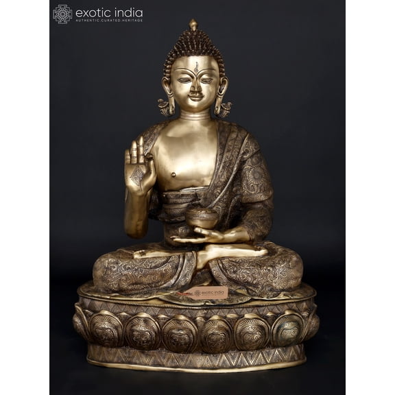 36" Large Sitting Lord Buddha in Vitark Mudra | Brass Statue