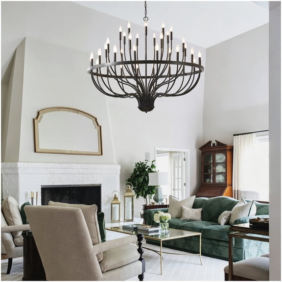 36-Light Matte Black Iron Chandelier Suspended Modern Farmhouse Pendant Light Fixture E12 Bulbs Not Included