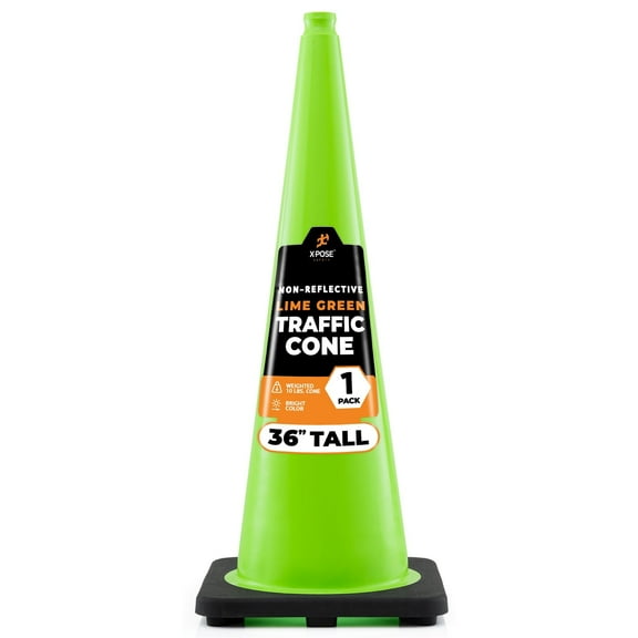 36” Lime Green Traffic Cone - 1 Pack - Premium PVC Safety Cone for Parking, Caution, Construction, Road Crews, Emergency Vehicle - Xpose Safety