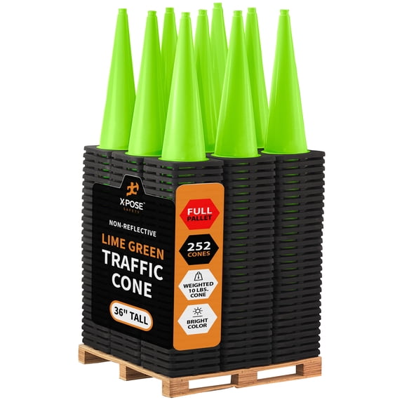 36” Lime Green Traffic Cone - 252 Pack - Premium PVC Safety Cone for Parking, Caution, Construction, Road Crews, Emergency Vehicle - Xpose Safety