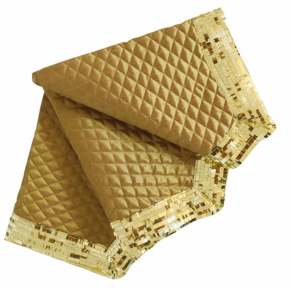 36" Linen Slub Diamond Check Quilted Christmas Tree Skirt with Sequin Blingbling Border Gold/Burgundy/Green