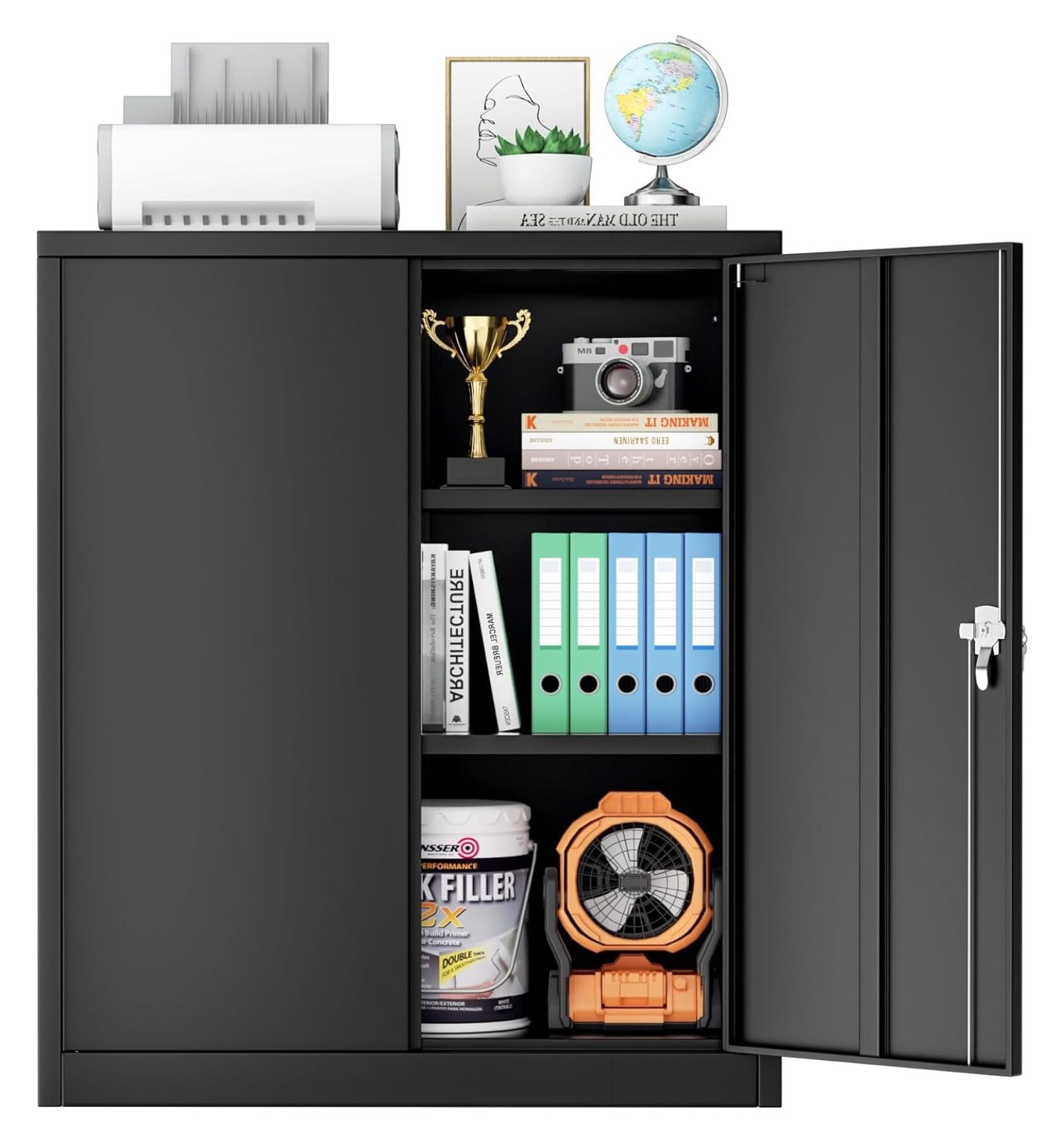 36" Locking Garage Storage White Metal Storage with