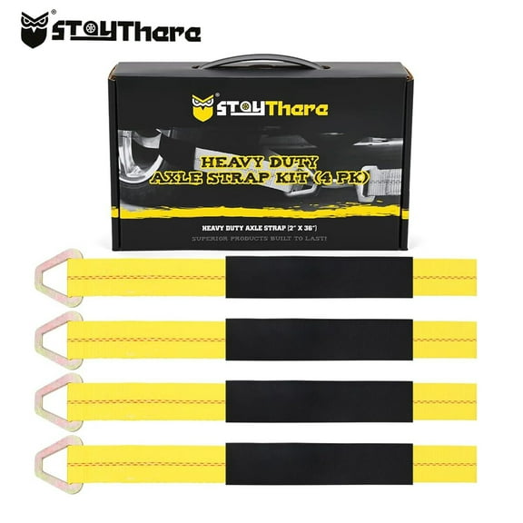 36'' Long Axle Straps - Set of 4 - Classic Yellow - Alex Straps with D-Rings and Protective Sleeves - 10,000 LB Load Capacity