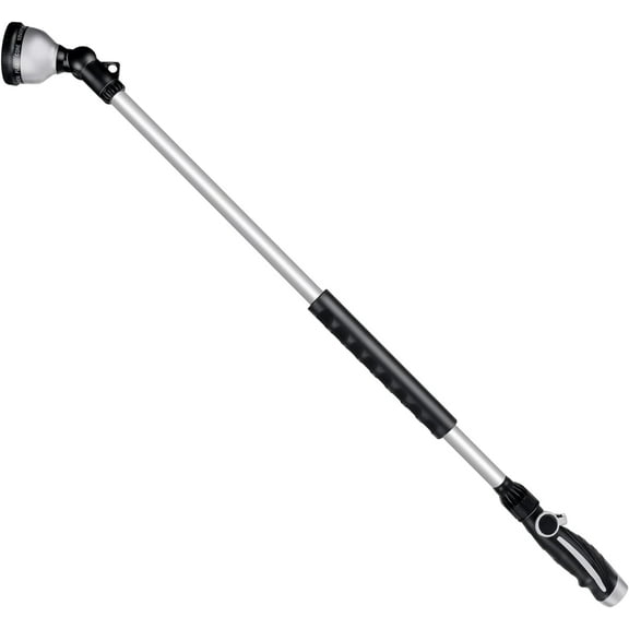 36” Long Watering Wand, Metal Garden Hose Wand with 180° Swivel Head and 10 Spray Patterns, Heavy Duty Hose Nozzle Sprayer with Thumb Flow Control, for Water Hanging Baskets, Shrubs, Silver
