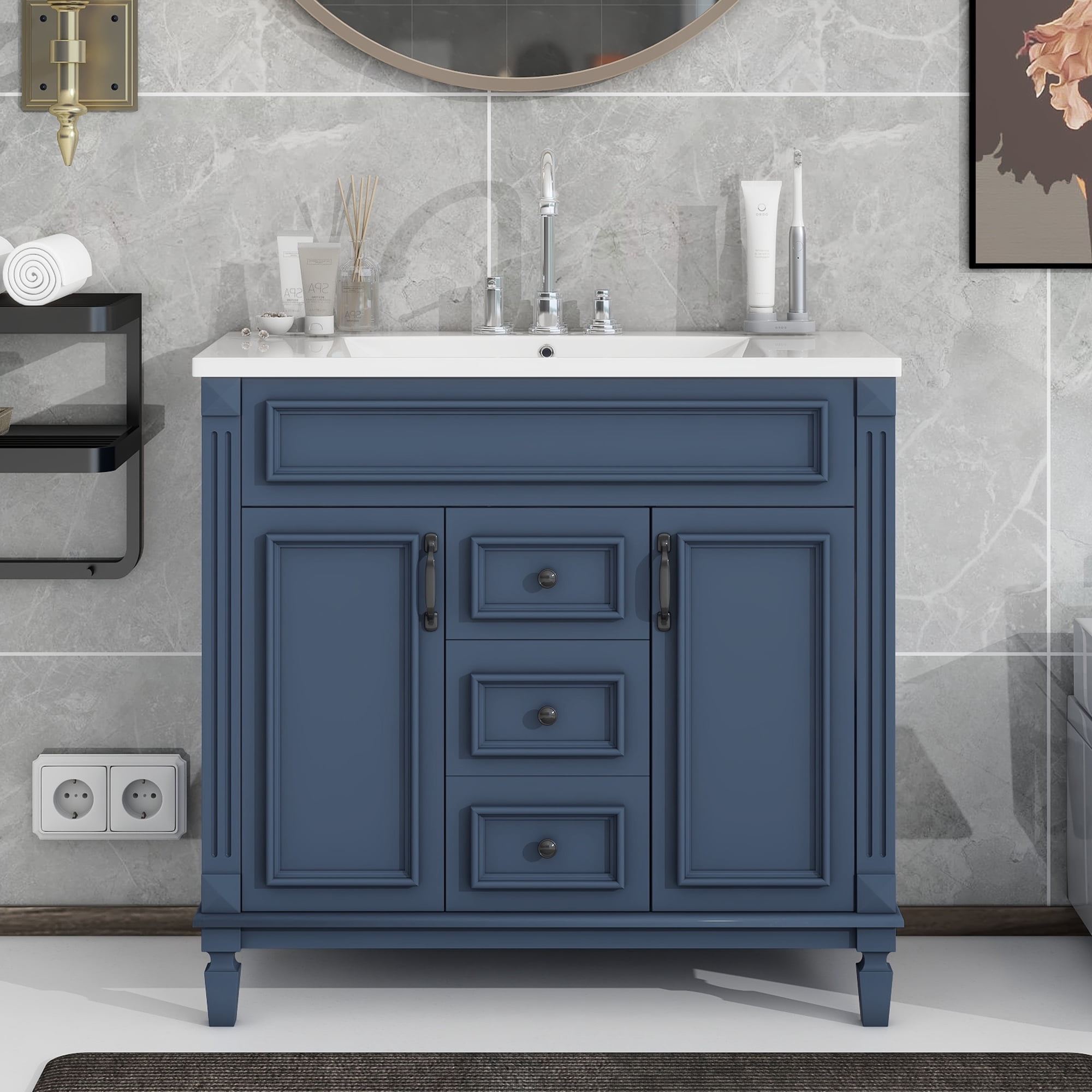 36'' MDF Board Resin Bathroom Vanity With Top Sink Moisture Water Proof ...