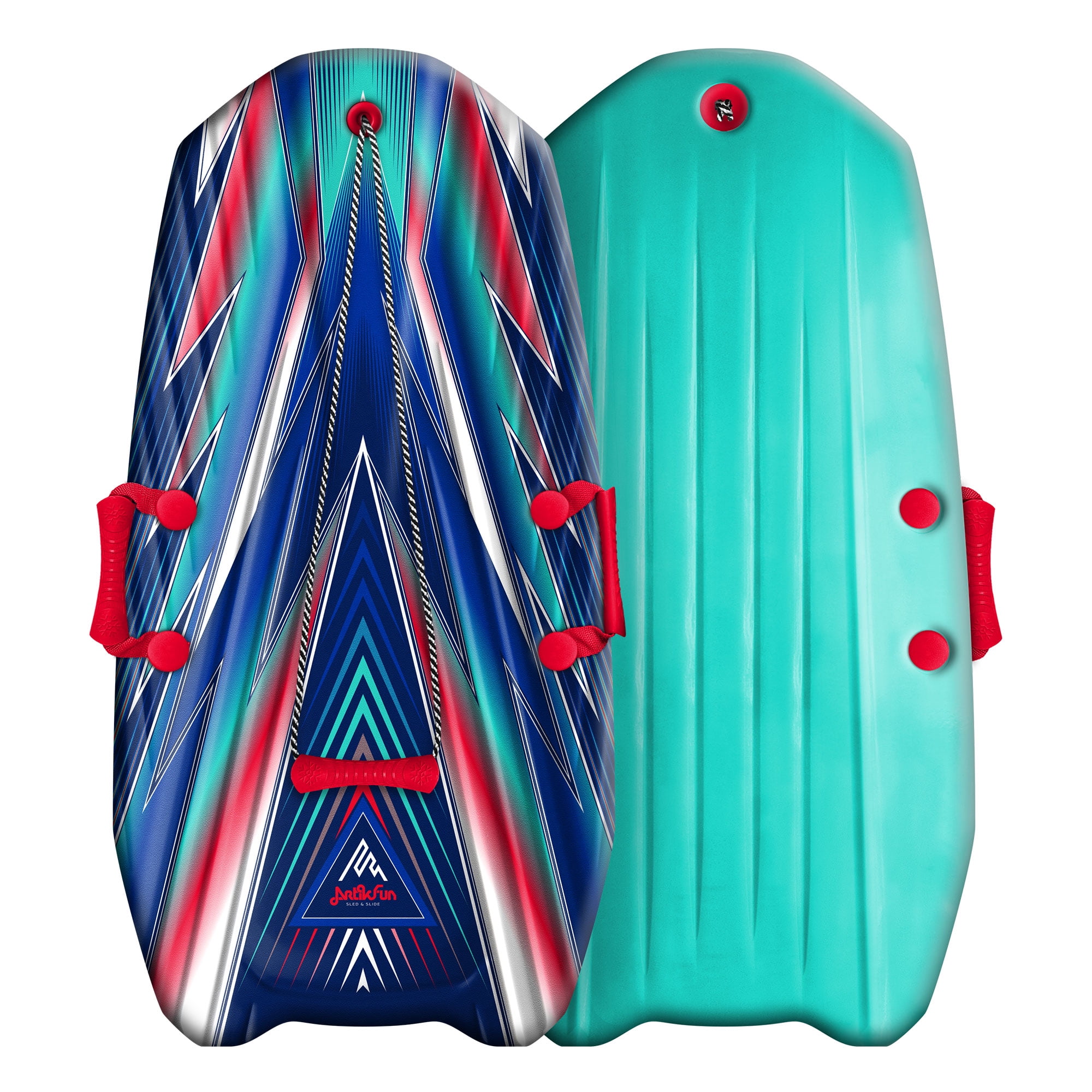 ArtikFun 36in Mirage Snow Sled - Lightweight Blue and Red Soft Foam Sled with Tow Rope and Handles for Kids and Youth