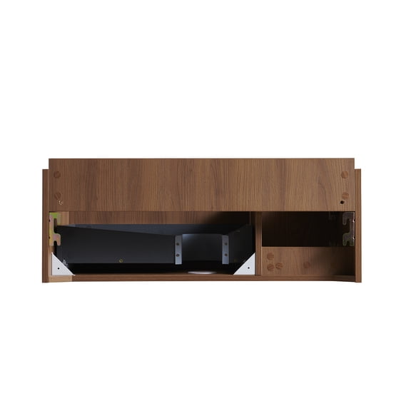 36" MURI Brown Oak Woodgrain Plywood Cabinet with One Door and One Drawer, NO Basin and Top, NO Faucet and Sink Cover