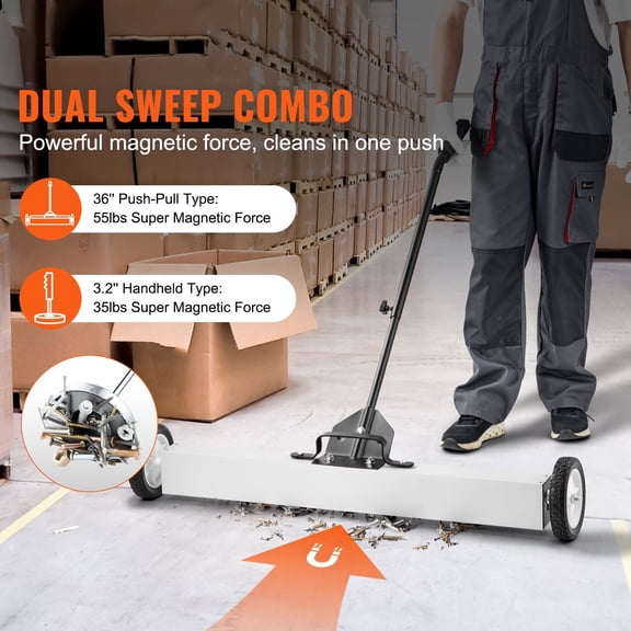 36-"Magnetic Sweeper with Wheels,55 lbs Capacity,with Telescoping Magnetic Pickup Tool,Adjustable Handle,Magnetic Pickup Sweeper to Pick Up Nails&Screws,for Workshop,Garage,Yard