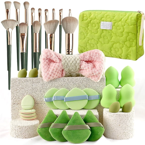 36 Makeup Tools With Square Bag Set 15 Makeup Brushes Beauty Set Powder Puff Hair Band