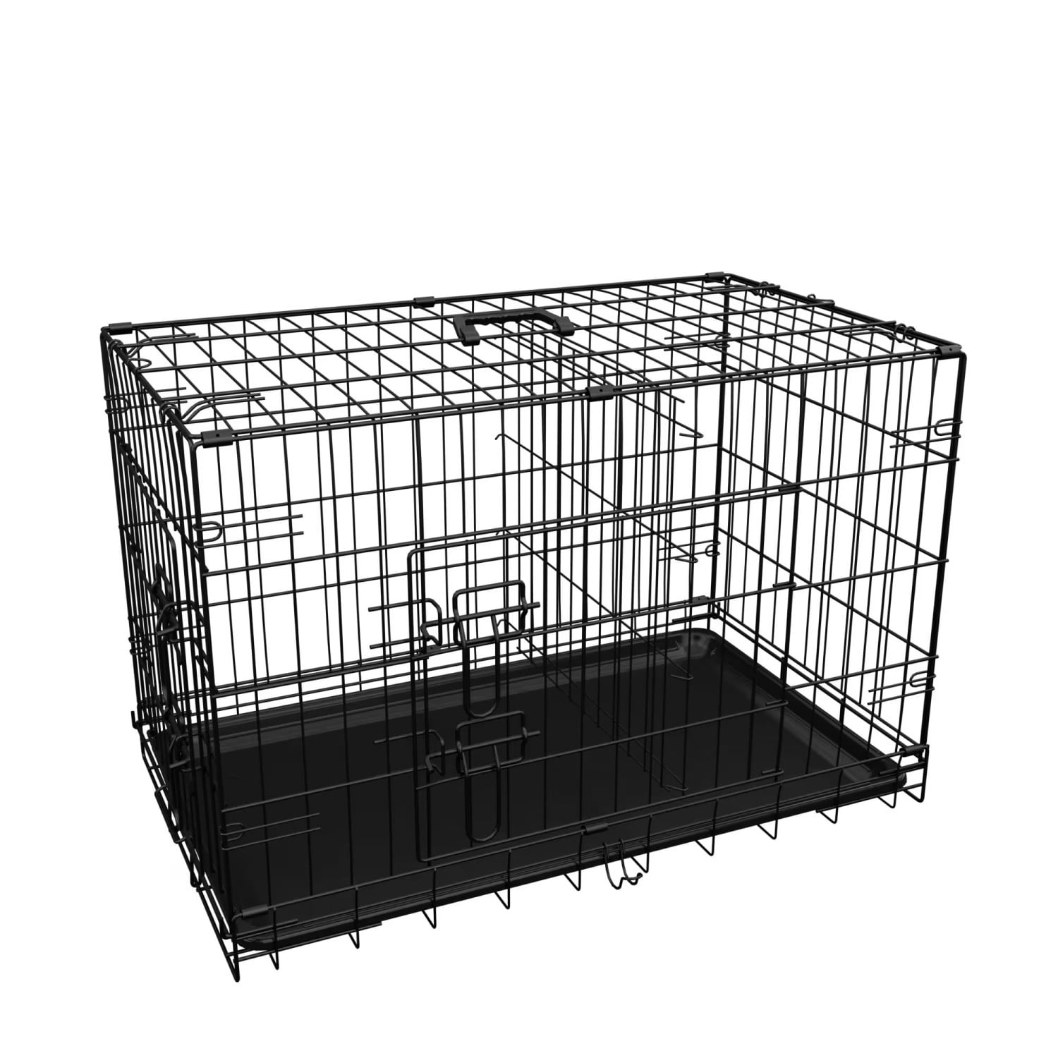 36" Medium Dog Crate, Folding Metal Wire Dog Cage with Divider & Leak-Proof Tray, Double Door Pet Crate for Indoor Outdoor Travel, Black