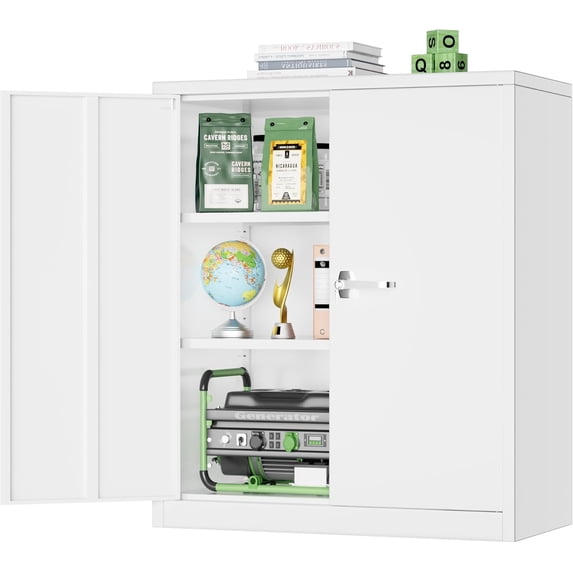 36" Metal Office Storage Locking Cabinet, Lockable Garage Storage Cabinets, High Office File Cabinet with Adjustable Shelves for Garage(White)