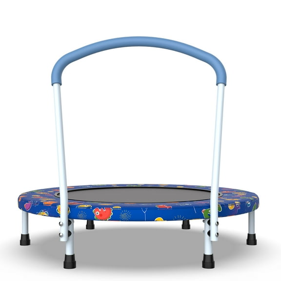 LuckyNote 36-Inch Mini Trampoline with Safety Handle, Indoor Outdoor Kids Trampoline for Ages 1-6, Blue Printed