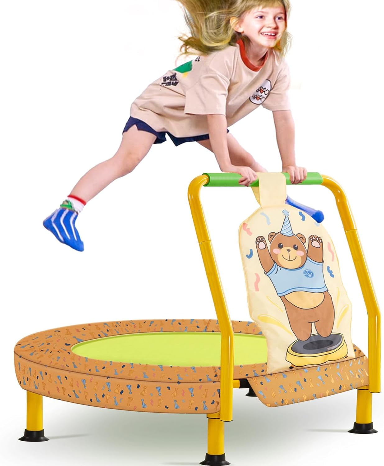 36 Mini Trampoline for Kids Toddler with Adjustable Handle Bar Small Trampoline Indoor and Outdoor with Super Safety Pad Durable Steel Frame Yellow Walmart