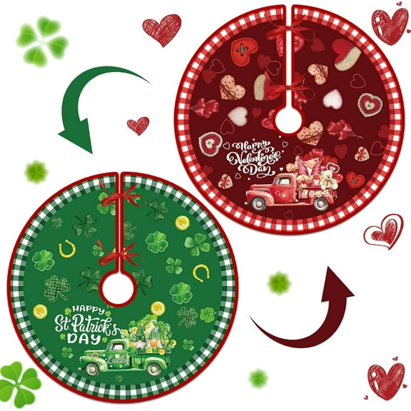 36 Mini Valentine/St Patricks Day Tree Skirt Valentine St Patricks Day Reversible Double Sided Print Mat for Holiday Party Indoor Outdoor Christmas Valentine St Patricks Day Tree Mat Decoration