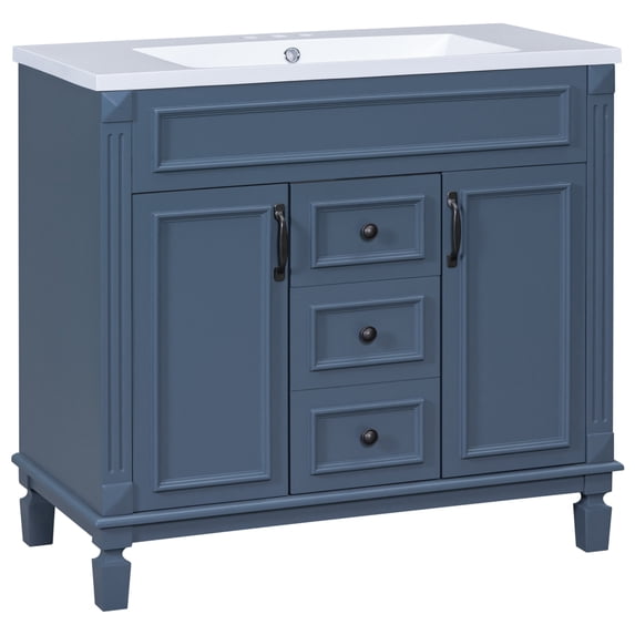 36" Modern Bathroom Vanity Cabinet without Top Sink Combo Set, Freestanding Storage Cabinet with 2 Closing Doors and 2 Drawers