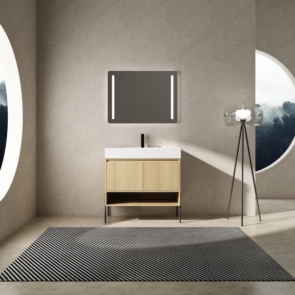 36" Modern Bathroom Vanity Set with Resin Sink | Effortless Cleaning in Bathroom Space | Oak Multilayer Solid Wood Construction | Simple Assembly for Quick Setup