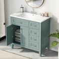 thumbnail image 1 of 36" Modern Bathroom Vanity Set with White Sink Top, Large Storage Cabinet with Tapered Wood Legs and Slides Drawers, Green, 1 of 9