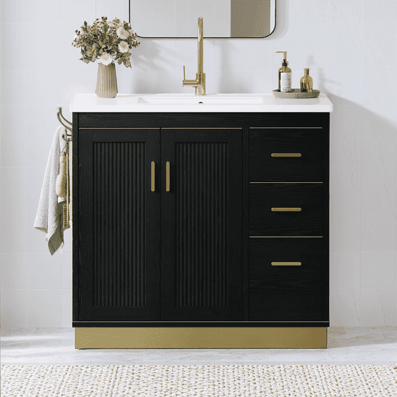 ANCTOR 36 inch Modern Black Bathroom Vanity with Integrated Ceramic Sink, Adjustable Shelves Soft-Close Drawers & Cabinet, Black