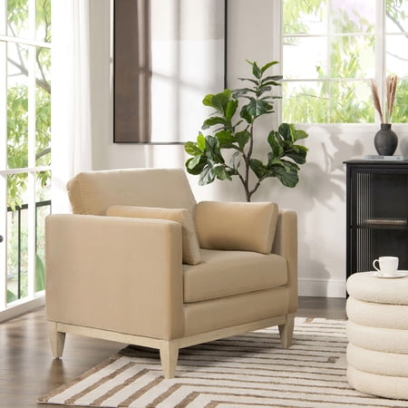 36" Modern Farmhouse Brown Arm Chair | Suitable for Game Rooms with Reversible Cushions | Solid Rubber Wood Legs and Performance Velvet | Solves the Problem of Wear - and - Tear Seating