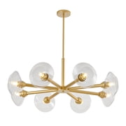 36" Modern Gold Sputnik Chandelier, 8-Light Ceiling Light with Clear Glass Shades, Mid-Century Industrial Pendant Fixture for Dining Room, Kitchen, Living Room Bulbs Not Included