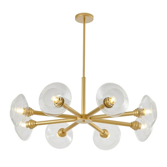 36" Modern Gold Sputnik Chandelier, 8-Light Ceiling Light with Clear Glass Shades, Mid-Century Industrial Pendant Fixture for Dining Room, Kitchen, Living Room (Bulbs Not Included)