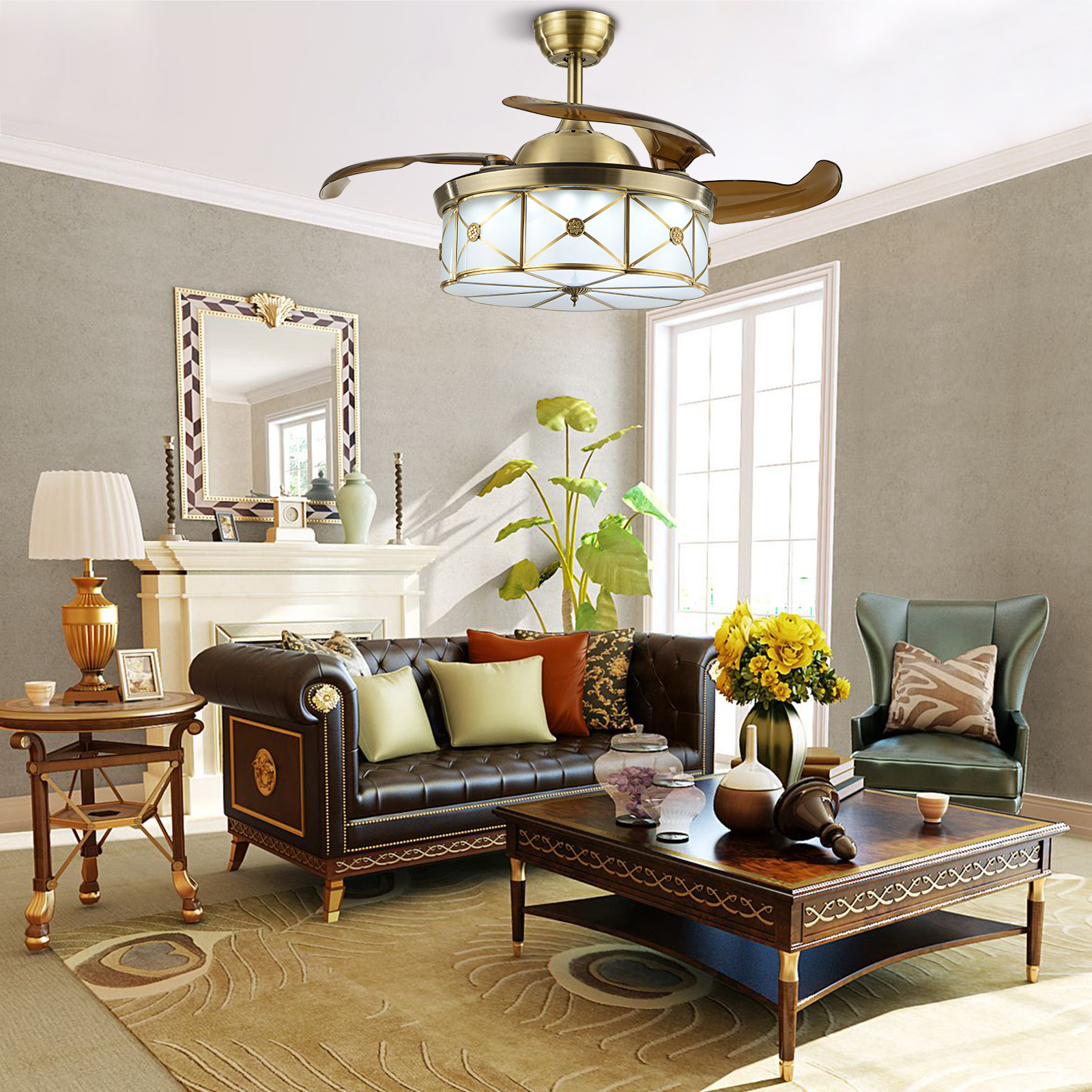36"Modern Invisible Indoor Ceiling Fan With LED Light Ceiling light ...