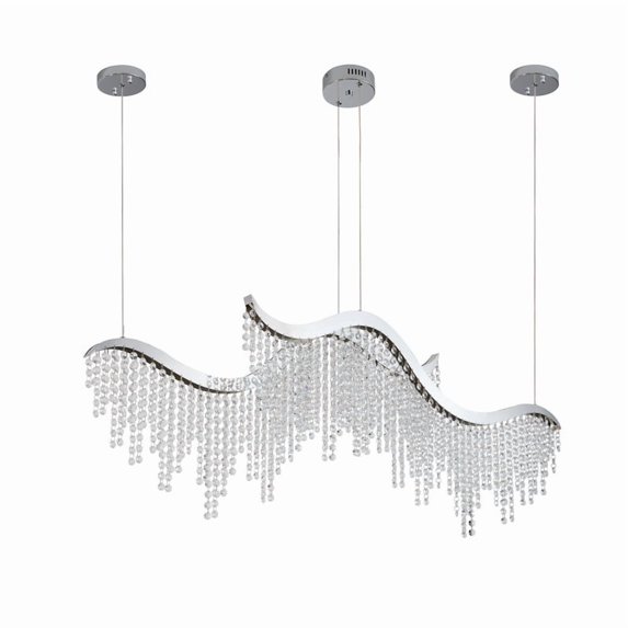 36" Modern Wave LED Crystal Chandelier Pendant Light, Adjustable Color Temp 3000K-6000K, Height Adjustable Ceiling Fixture for Living Room & Luxury Spaces