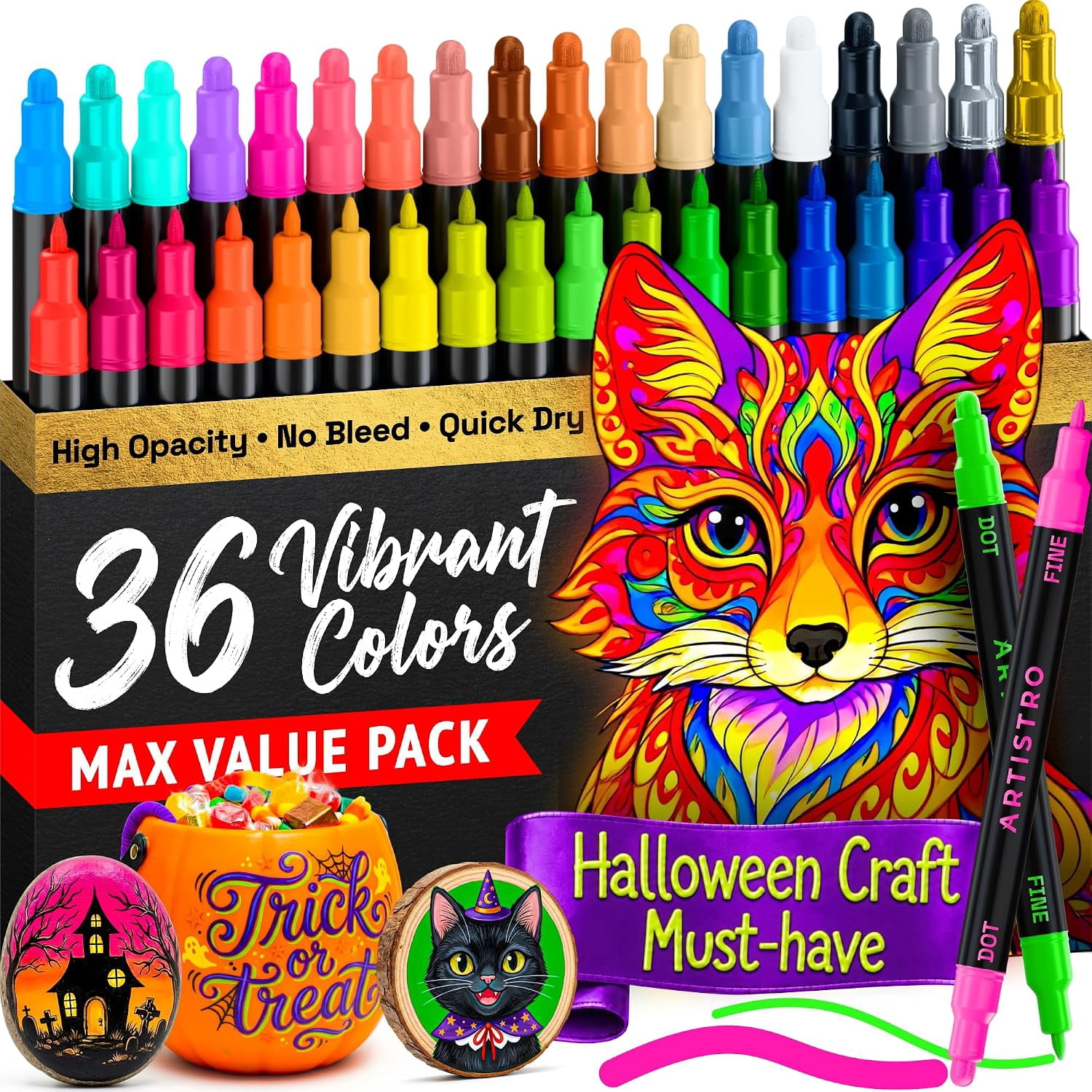 36 Multicolor Dual-Tip Acrylic Paint Marker Pens | Pumpkin Painting ...