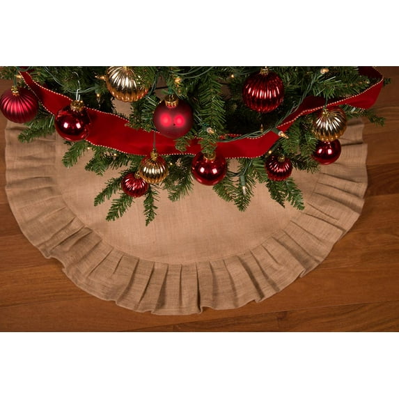36" Natural Tan Christmas Tree Skirt with Ruffled Edge by Primitive Home Decors