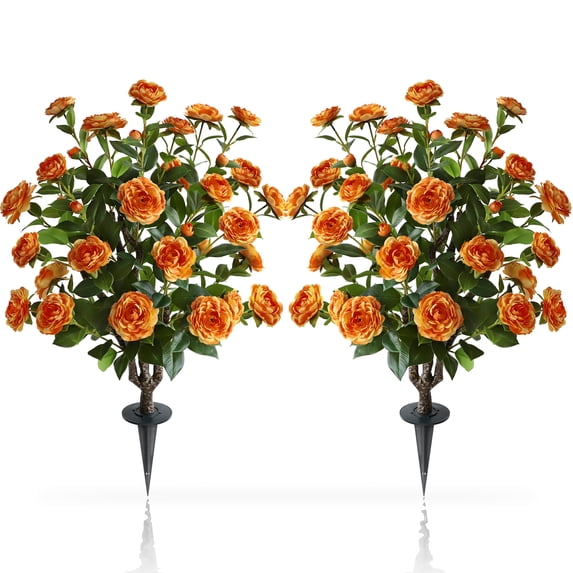 36“ Orange Artificial Camellia Tree Plant(set Of 2)