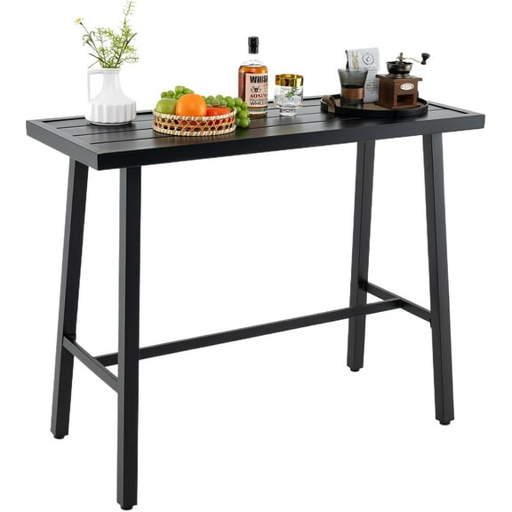 36" Outdoor Bar Table, Rectangular High Pub Table with Adjustable Foot Pads, Patio Counter Height Dining Table for Balcony, Backyard, Indoor, Black