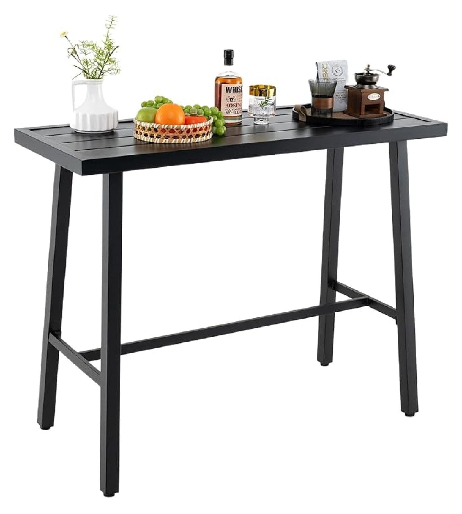 36" Outdoor Bar Table, Rectangular High Pub Table with Adjustable Foot ...