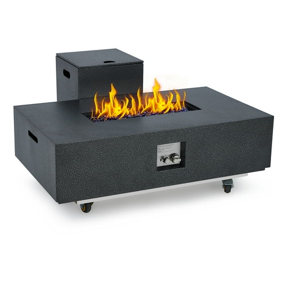 36" Outdoor Propane Fire Pit Table 50,000 BTU Steel Fire Pit with Wind Guard & Waterproof Cover, Convertible to Dining Table for Patio, Deck, Backyard