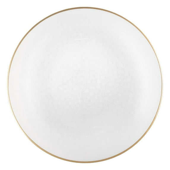 (36 PACK) EcoQuality 13" inch Round Charger Hammered White Plastic Dinner Plates with Gold Rim - China Like Party Plates, Heavy Duty Large Disposable Dinner Salad Plate Weddings, Serveware