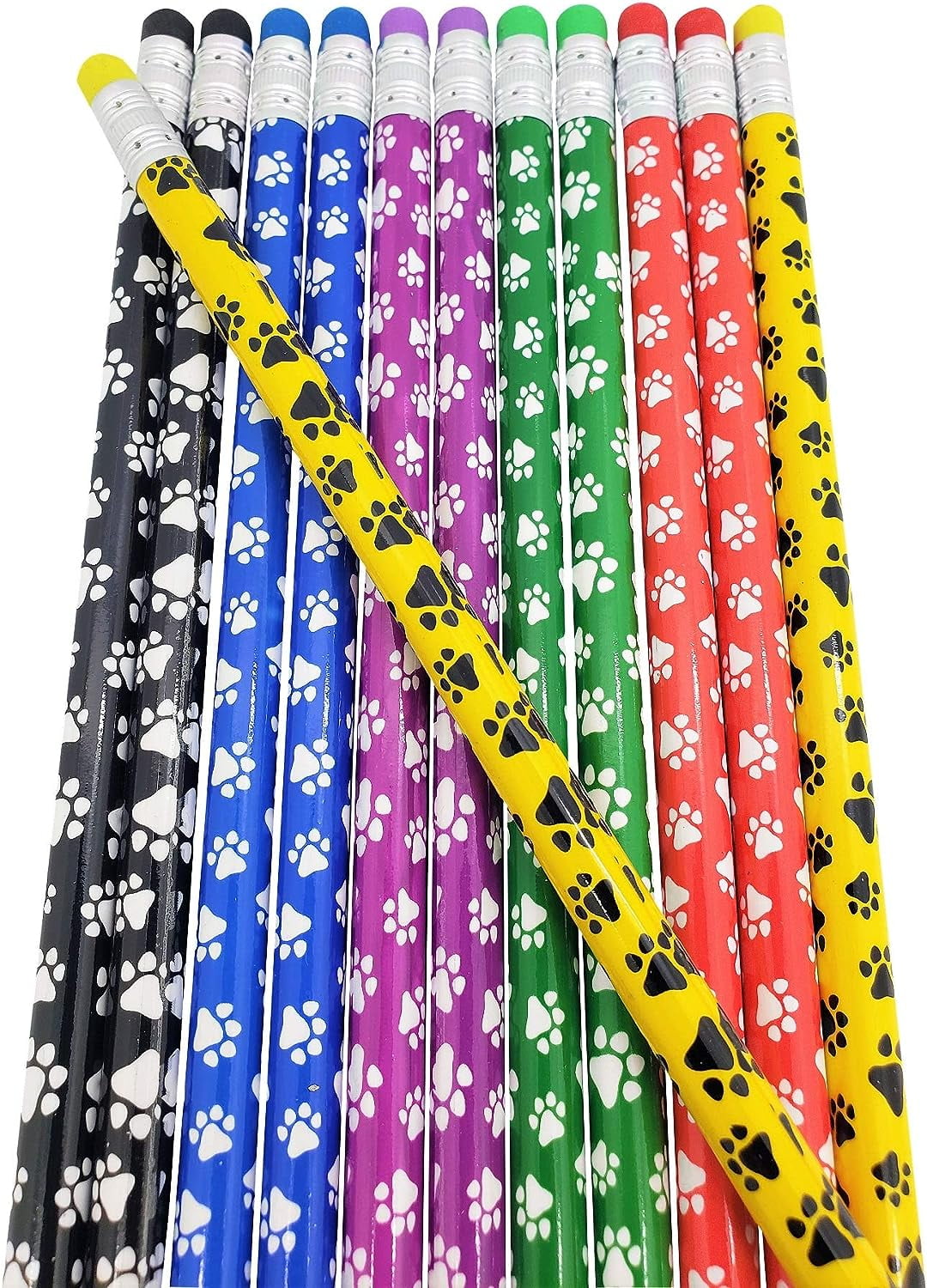 36 PACK Paw Print On Colorful 2 LEAD Pencils Wooden With Colorful