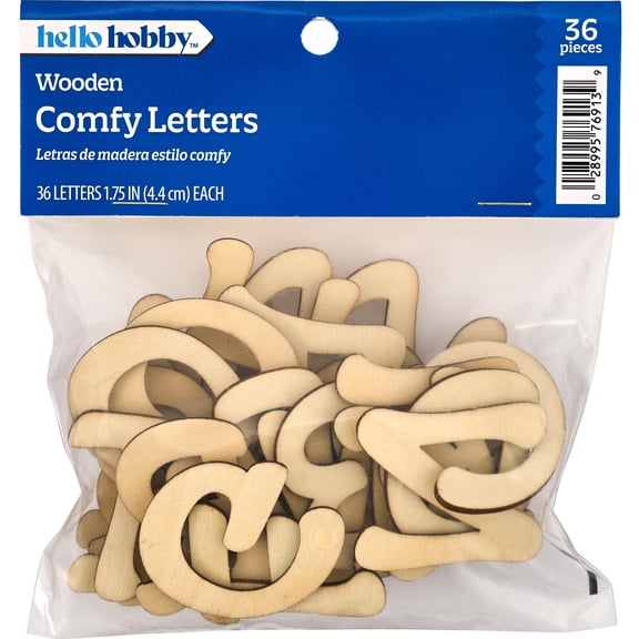 Hello Hobby Unpainted Wood Letters, Comfy Letters, Set of 36, 1.75”
