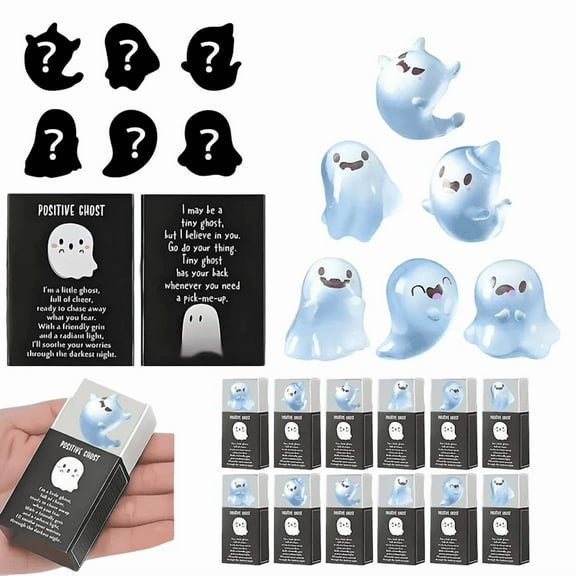 36-PC Ghost Glow-in-the-Dark Blind Box, Resin Desktop Ornament, Surprise Collectible Figurine, Includes 36 Ornaments + 36 Boxes + 36 Cards, Home Living Room Study Halloween Decoration