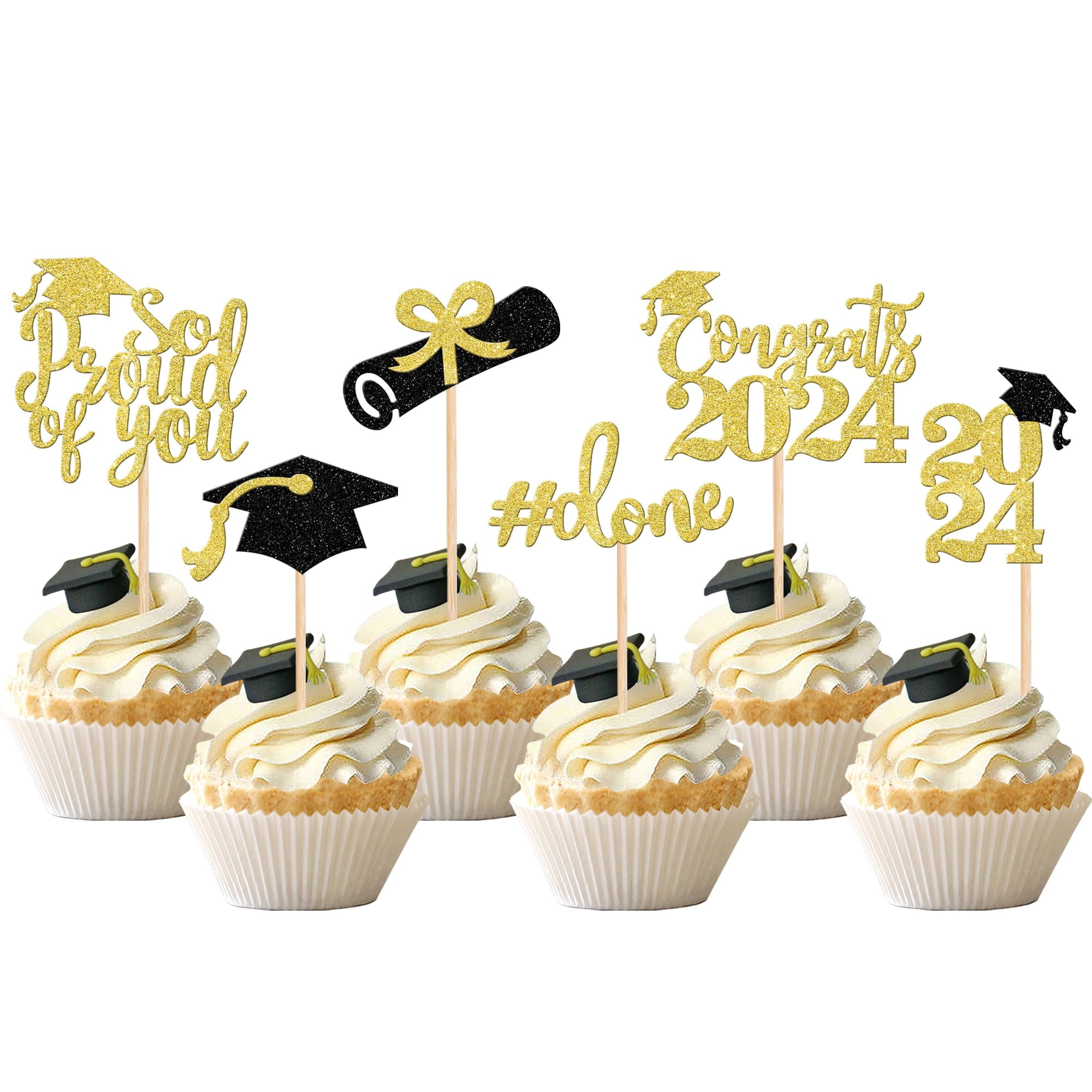 36 PCS 2024 Graduation Cupcake Toppers Glitter Congrats Class of 2024