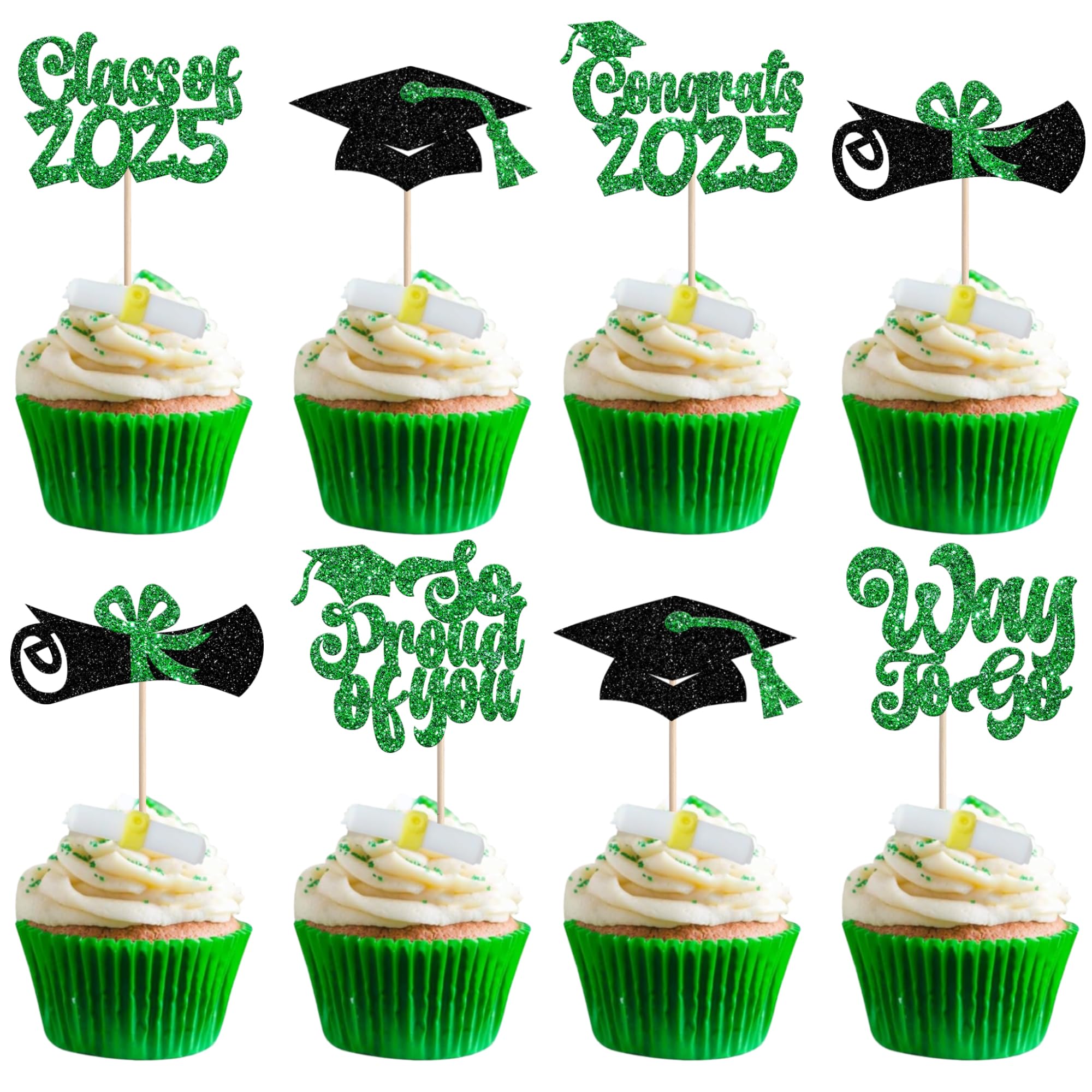 36 Topper Per Cupcake A Tema Laurea 2022, Glitterati, Con Cappello E Diploma, 4 Design, In Cartoncino E Bastoncino Di Bambù. Decorazioni Per Torte E Dessert. - 2