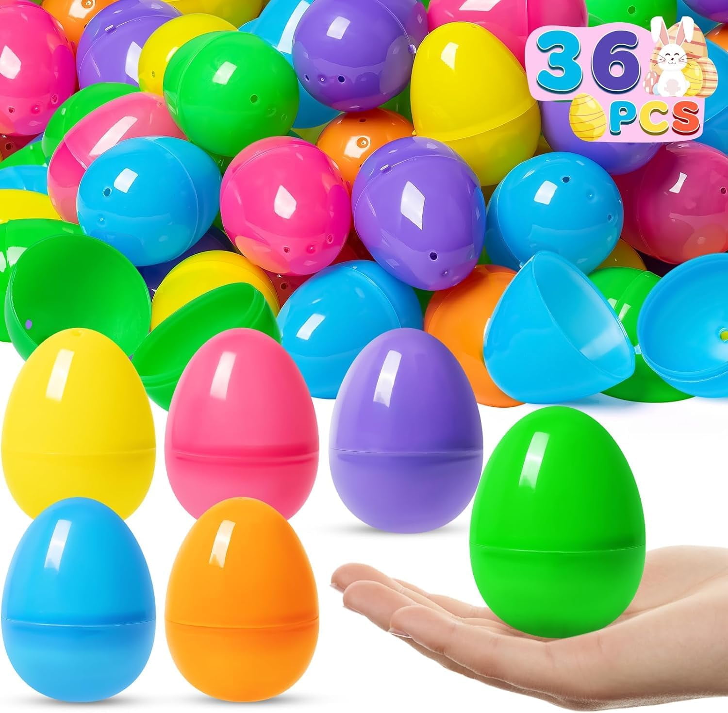 36 PCS 3.15" Plastic Easter Eggs Bulk, Empty Easter Eggs in 6 Colors