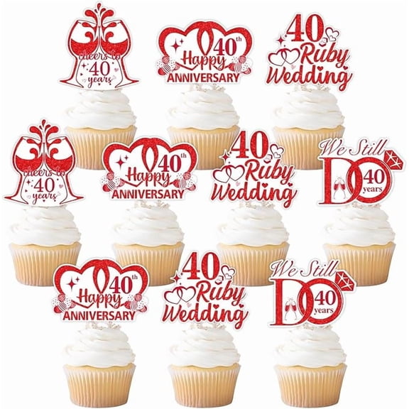 36 PCS 40th Anniversary Cupcake Toppers 40th Ruby Wedding Anniversary Cupcake Picks Double-Sided Printing Cheers to 40 Years We Still Do 40 Years Cake Decoration Anniversary Supplies