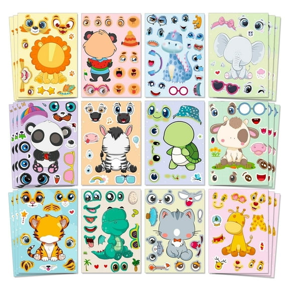 36 PCS 8.3"x5.9" Sheets Stickers for Kids Crafts Party Favors, Make Your Own Animal Mix & Match Sticker Sets, Goodie Bags Stuffers for Boys Girls