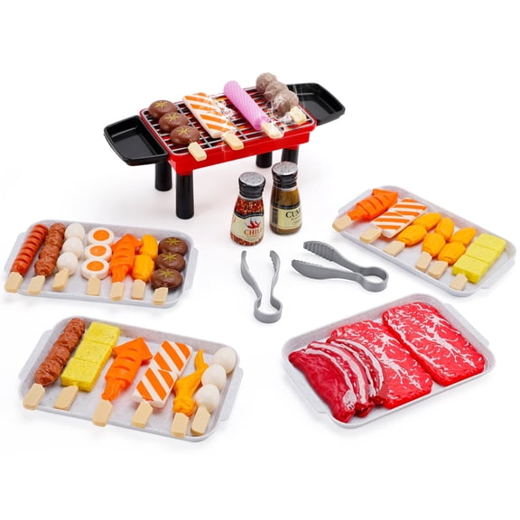 36 PCS BBQ Grill Playset Toy Barbecue Kitchen Cooking Playset, Interactive Grill Play Food BBQ Accessories Set for Girls Boys Toddler Play Cooking Set for Toddlers 1-3 Cooking Toys for Kids