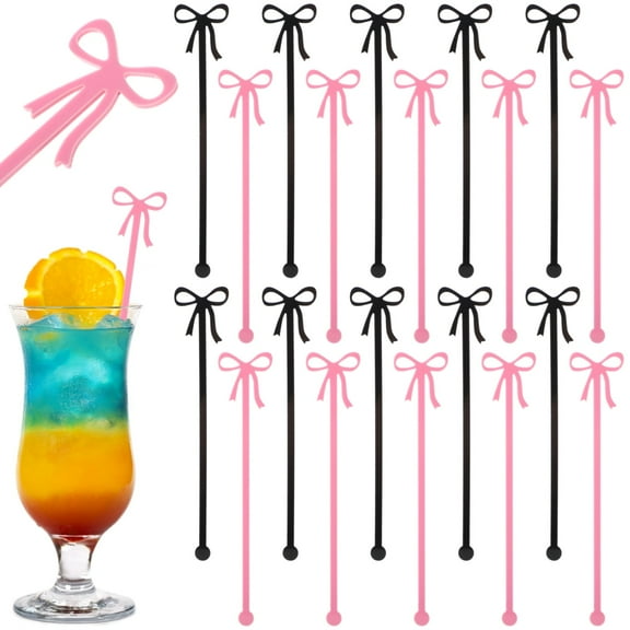36 PCS Bow Drink Stirrers, Acrylic Swizzle Sticks with Coquette Pink and Black Bows, 5.7 x 1.2 in Cocktail Stirrers for Wedding, Birthday, Holiday, Bow-Themed Party Drink Decoration