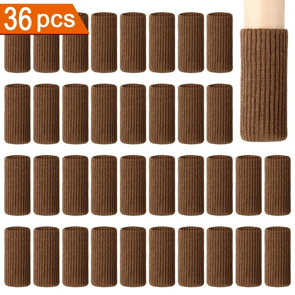 36 PCS Brown Polyester Furniture Socks Viaky Chair Leg Floor Protector Chair Socks Elastic Wool Knit Floor Furniture Feet Covers Pads Knitting Socks Fit Furniture Leg Girth 1-1/2 to 2-1/4 inches
